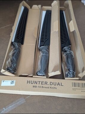 Hunter Black Bread Knife Trio with Protective Sheaths 4 Only